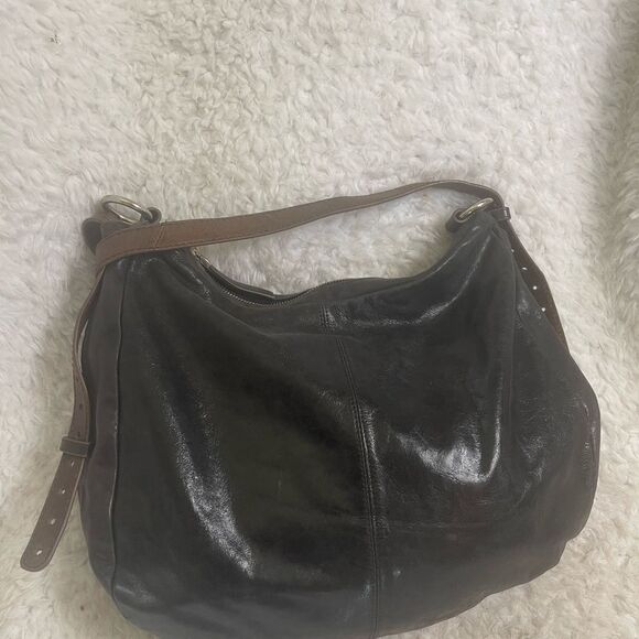 Hobo the  soft leather black large shoulder bag brown adjustable shoulder strap - Picture 4 of 12